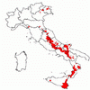 Carta delle esclusioni adottata nelle analisi GIS di primo livello ricavata dalla classificazione dei Comuni italiani per intensità macrosismica massima risentita